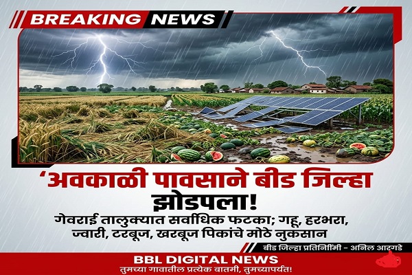 अवकाळी पावसाने बीड जिल्हा झोडपला; शेतकऱ्यांचे मोठे नुकसान