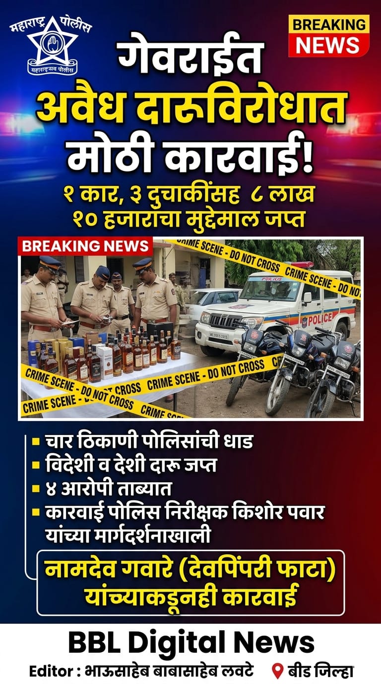 गेवराई तालुक्यात अवैध दारूविरोधात मोठी कारवाई