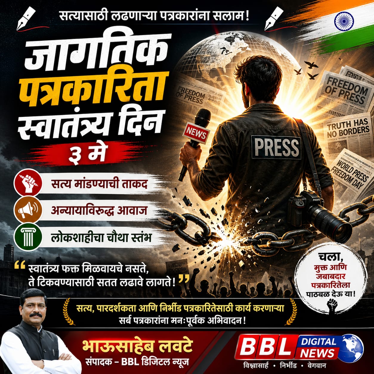 लोकशाहीच्या पाया असलेल्या पत्रकारितेच्या स्वातंत्र्याचा आत्मपरीक्षणाचा दिवस आहे.